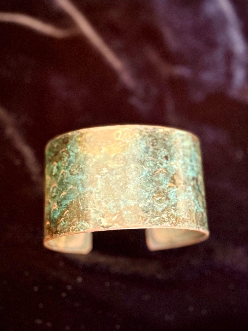 Vintage Solid Copper Wide Cuff Bracelet Verdigris Patina Rustic Artisan Boho